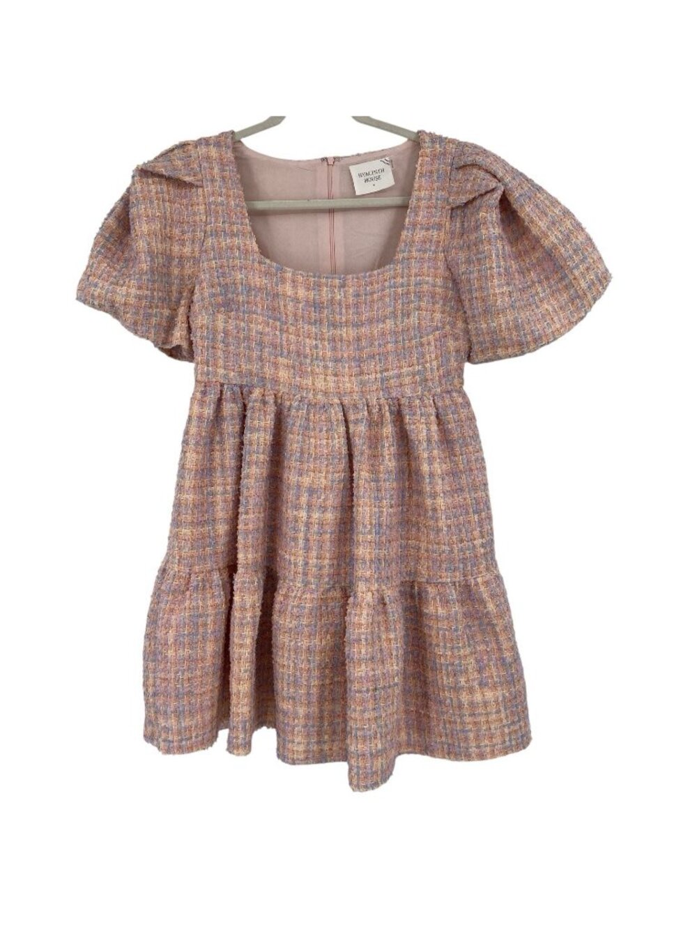 Hyacinth House Size Small Pink Tweed Nora Mini Dress Milkmaid Academia